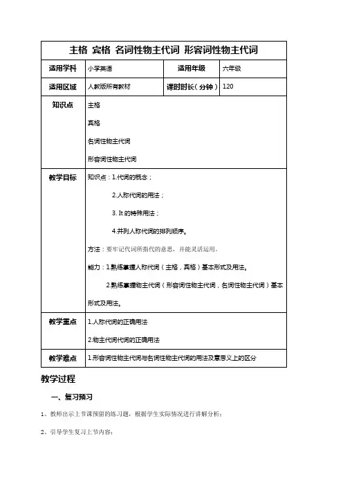 教案(主格 宾格 名词性物主代词 形容词性物主代词)