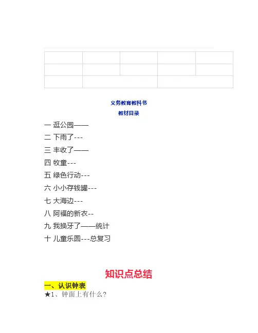 青岛版一年级数学下册知识点总结