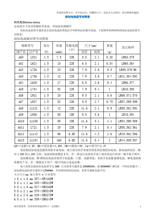 纽扣电池型号对照表(新)