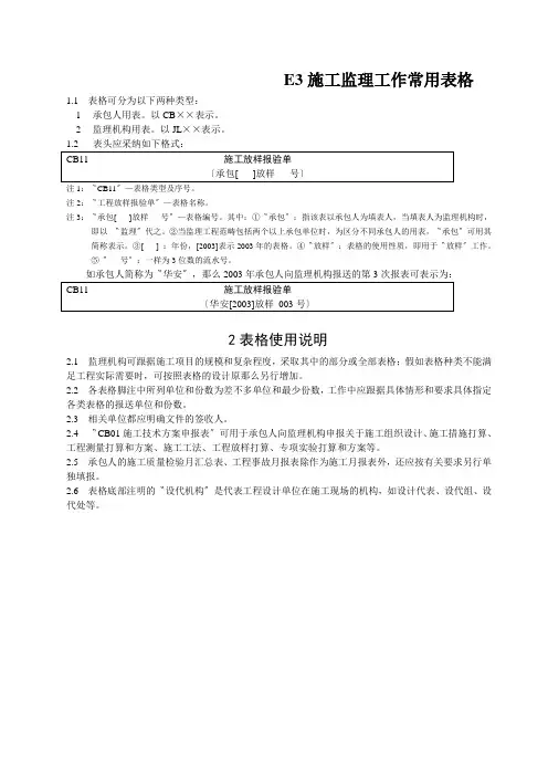 E3施工监理工作常用表格