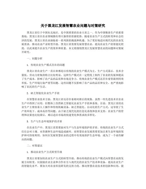 关于黑龙江发展智慧农业问题与对策研究
