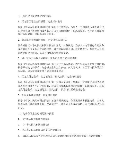 购房合同定金能否退