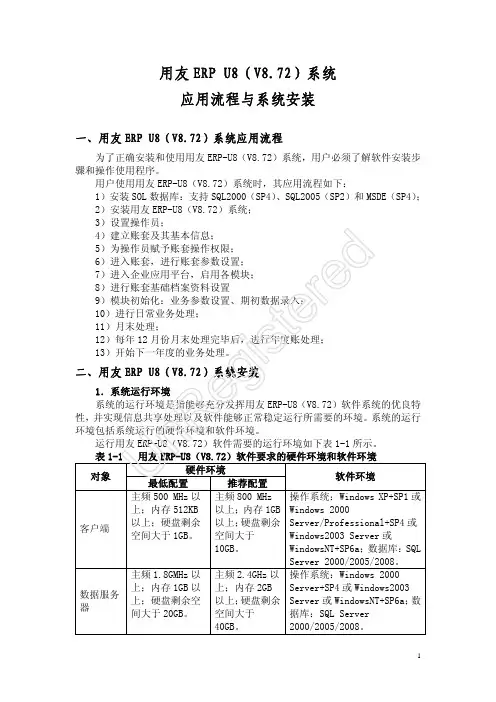 用友ERP-U8(V8.72)系统安装与应用流程