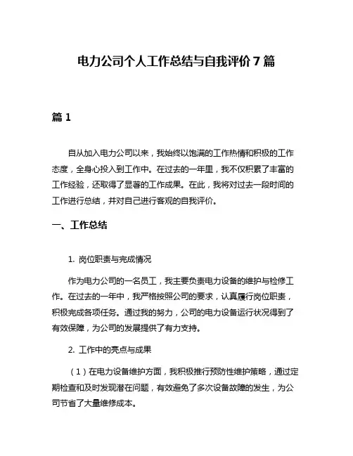 电力公司个人工作总结与自我评价7篇