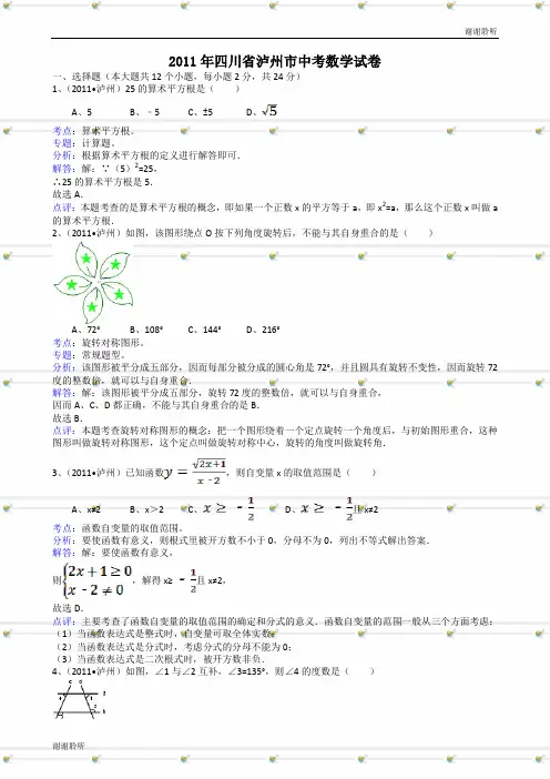 四川泸州中考数学试题解析版.doc