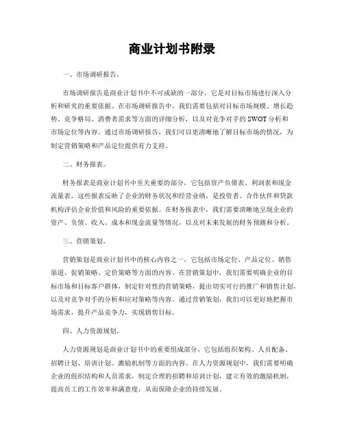 商业计划书附录