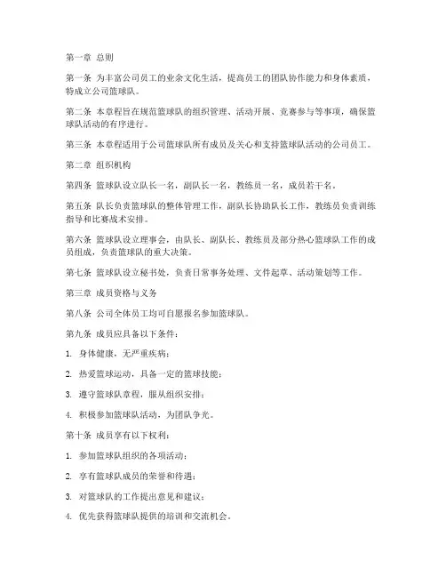 公司成立篮球队章程模板