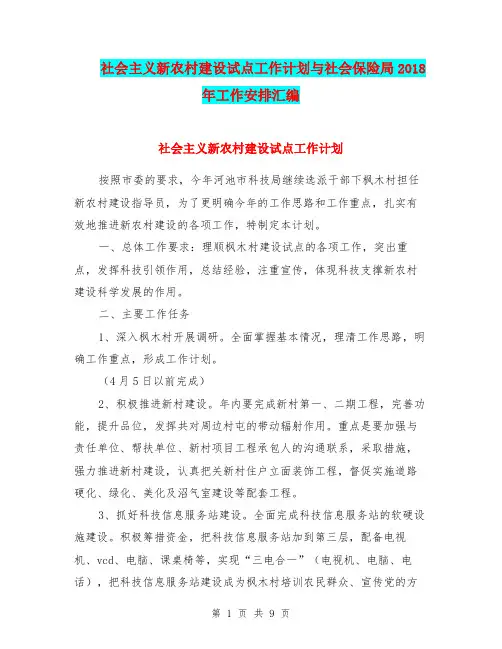 社会主义新农村建设试点工作计划与社会保险局2018年工作安排汇编.doc