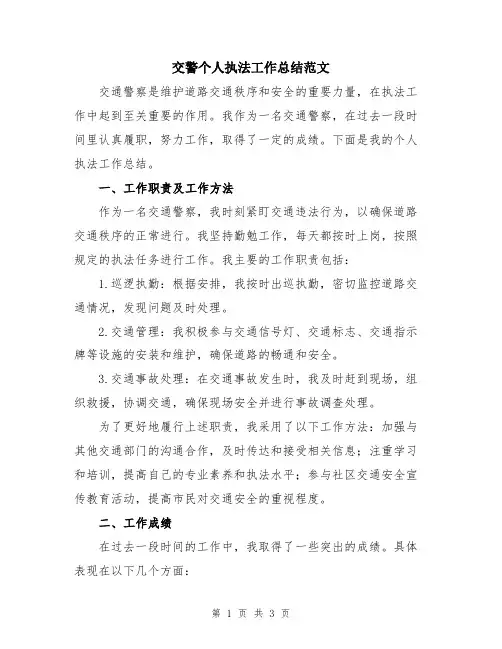 交警个人执法工作总结范文
