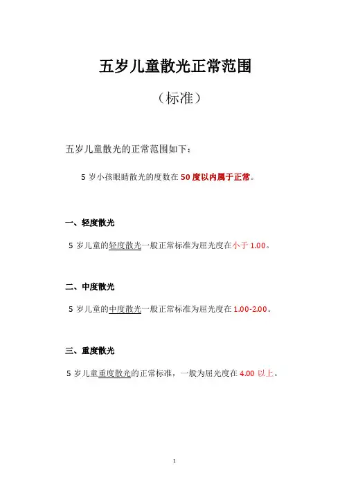 五岁儿童散光正常范围(标准)