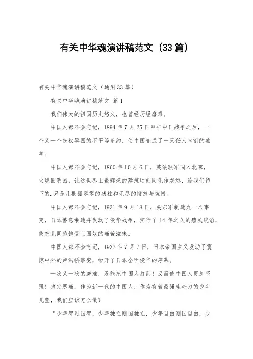 有关中华魂演讲稿范文(33篇)