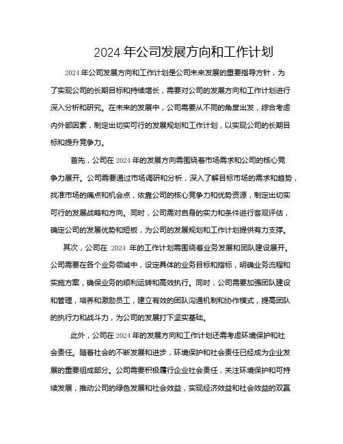 2024年公司发展方向和工作计划