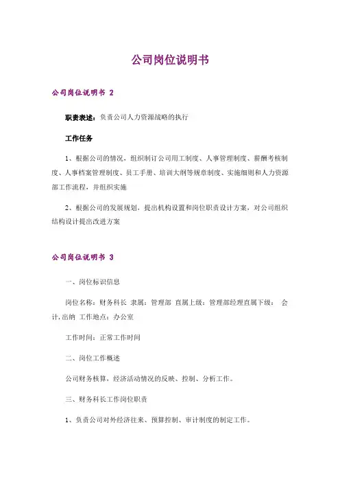 2024年公司岗位说明书 