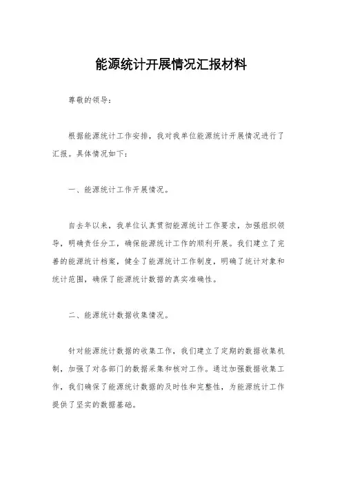 能源统计开展情况汇报材料