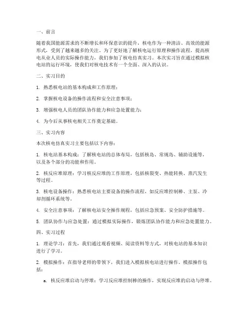 核电仿真实习报告