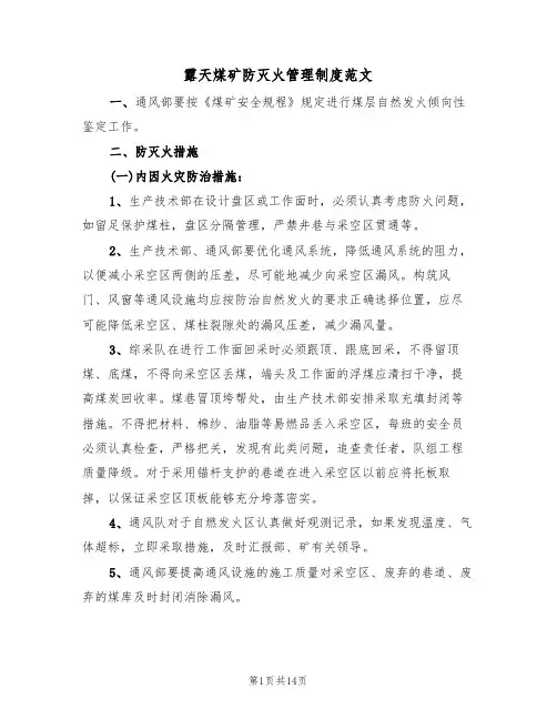 露天煤矿防灭火管理制度范文（五篇）