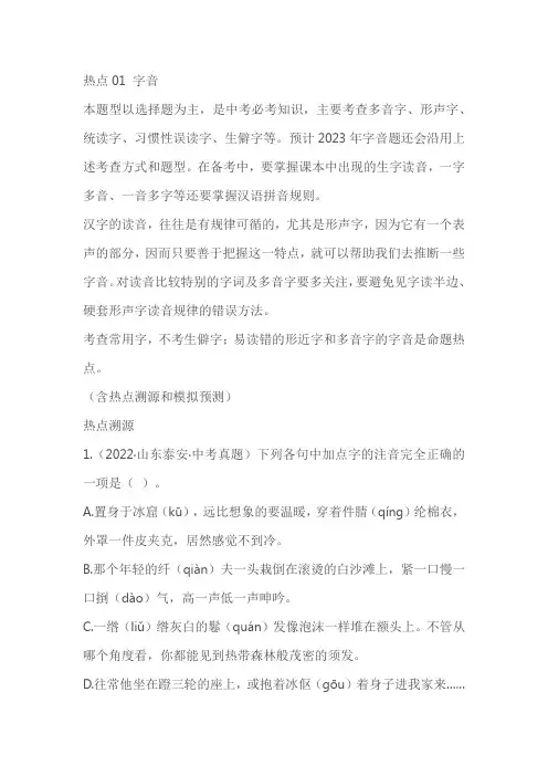 2023中考语文热点考点冲刺突破：热点01 字音(原卷版+解析版)