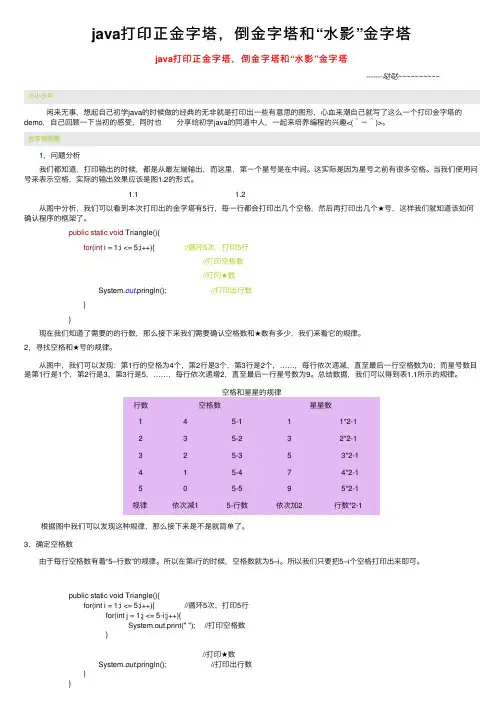java打印正金字塔，倒金字塔和“水影”金字塔