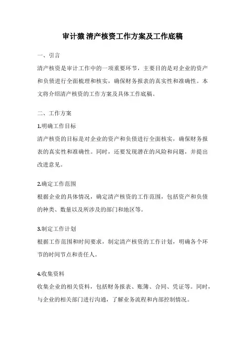 审计猿 清产核资工作方案及工作底稿