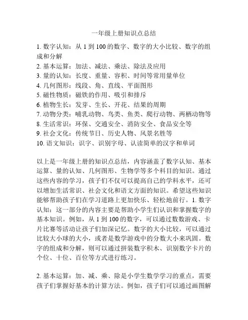 一年级上册知识点总结