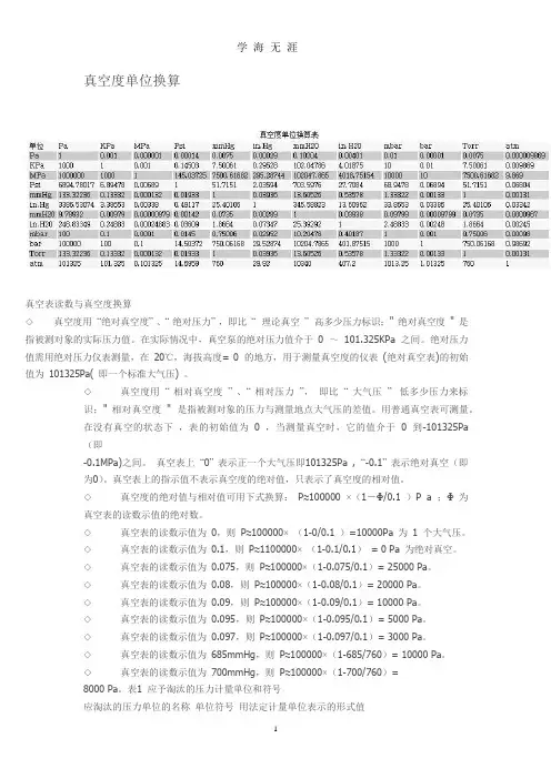 真空度单位换算.docx
