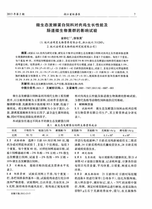 微生态发酵蛋白饲料对肉鸡生长性能及肠道微生物菌群的影响试验