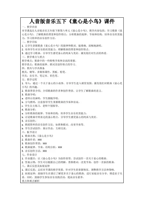 人音版音乐五下《童心是小鸟》课件