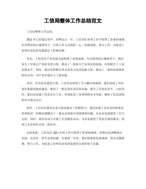 工信局整体工作总结范文