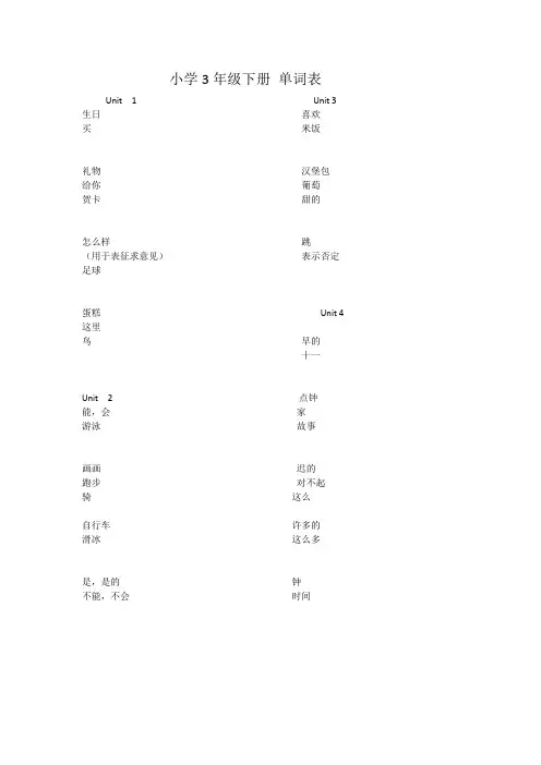 3年级下册--英语单词--汉语版