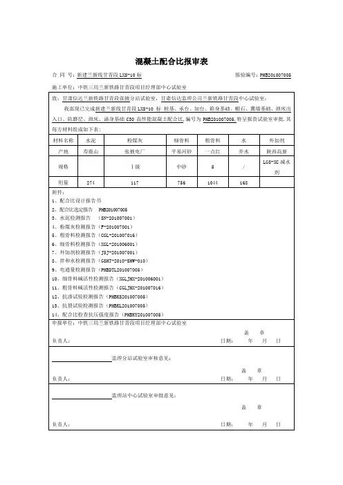 c30高性能混凝土配合比设计报告书