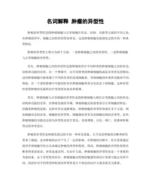 名词解释 肿瘤的异型性