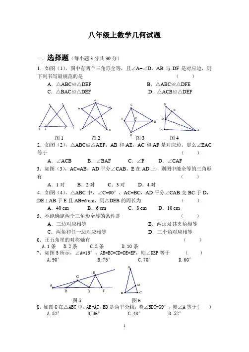八年级上数学几何复习试题