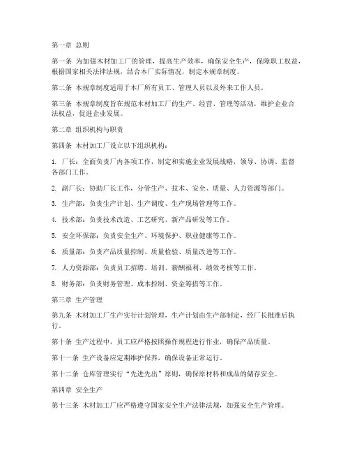 木材加工厂管理规章制度范本