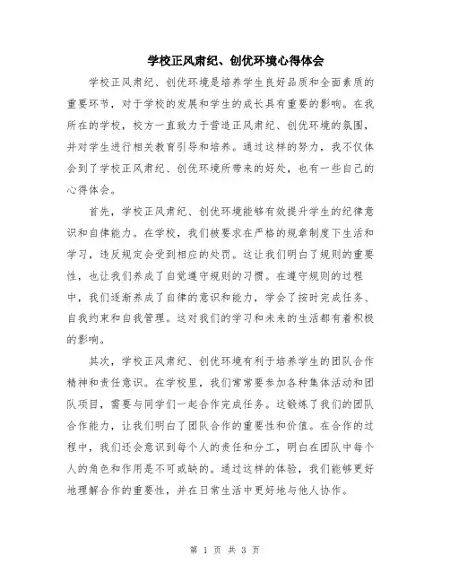 学校正风肃纪、创优环境心得体会