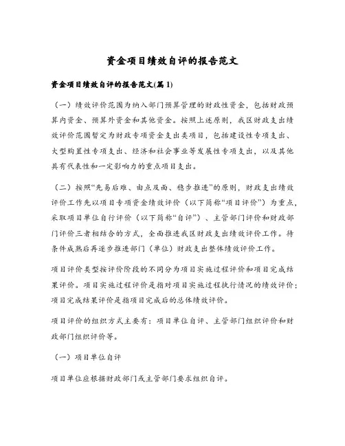 资金项目绩效自评的报告范文