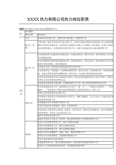 热力有限公司热力岗位职责