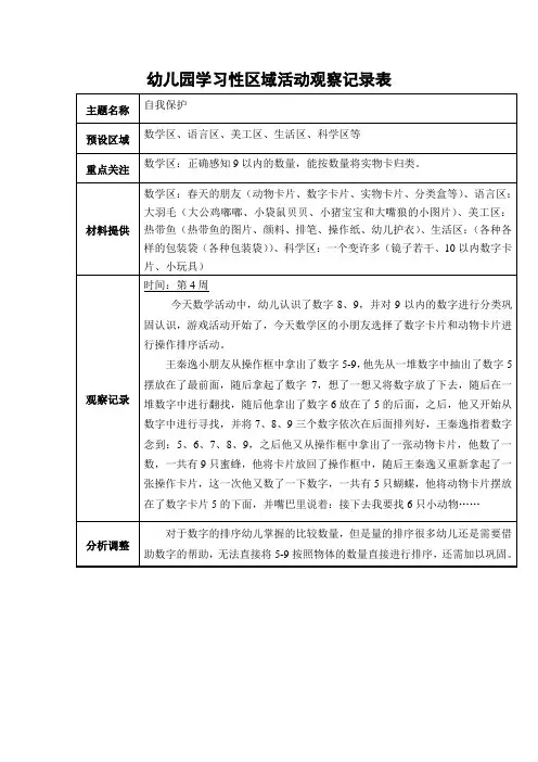 中班区域游戏观察记录表