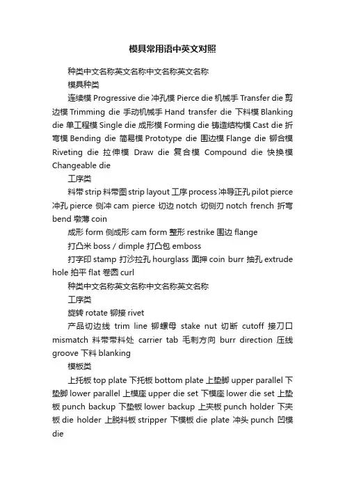 模具常用语中英文对照