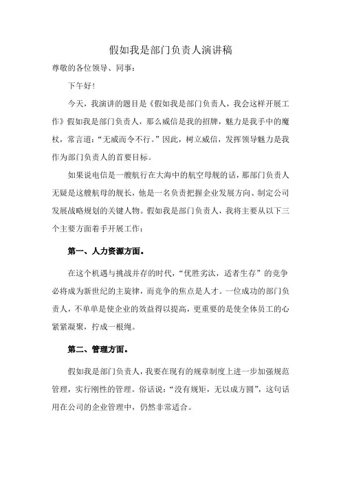 假如我是部门负责人演讲稿