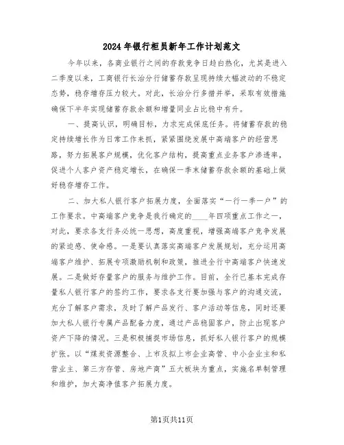 2024年银行柜员新年工作计划范文（四篇）