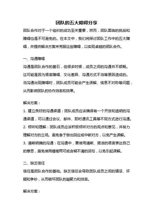 团队的五大障碍分享