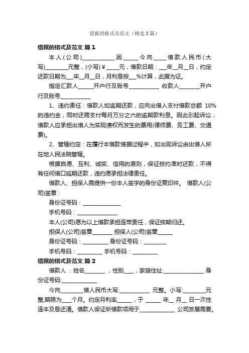 借据的格式及范文（精选3篇）