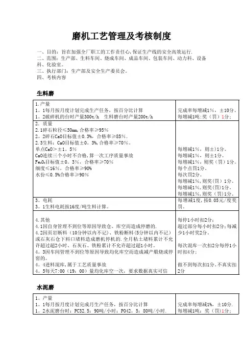 磨机工艺管理及考核制度