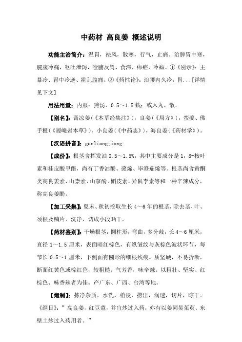 中药材 高良姜 概述说明