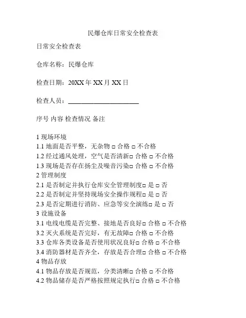 民爆仓库日常安全检查表