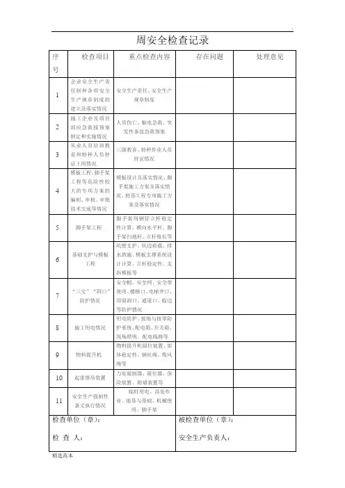 周安全检查记录表样本