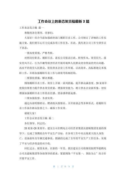 工作会议上的表态发言稿最新3篇