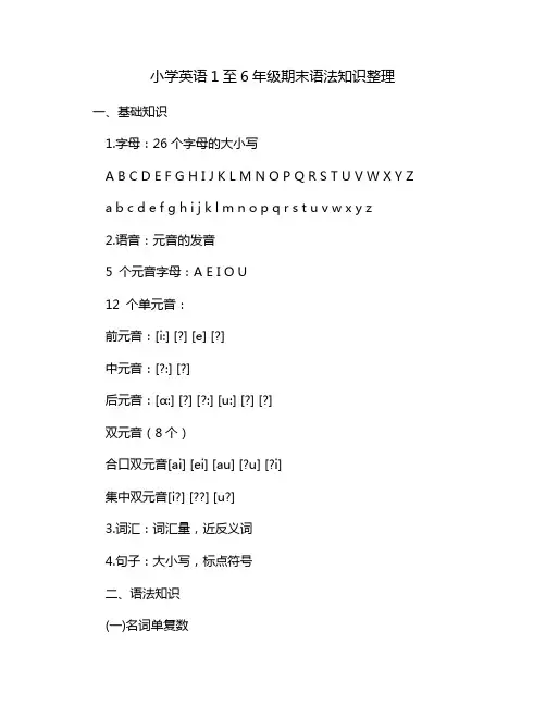 小学英语1至6年级期末语法知识整理