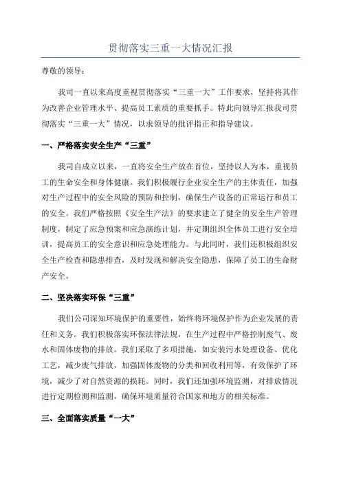 贯彻落实三重一大情况汇报