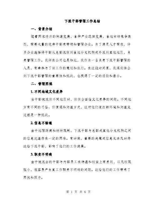 下派干部管理工作总结(二篇)